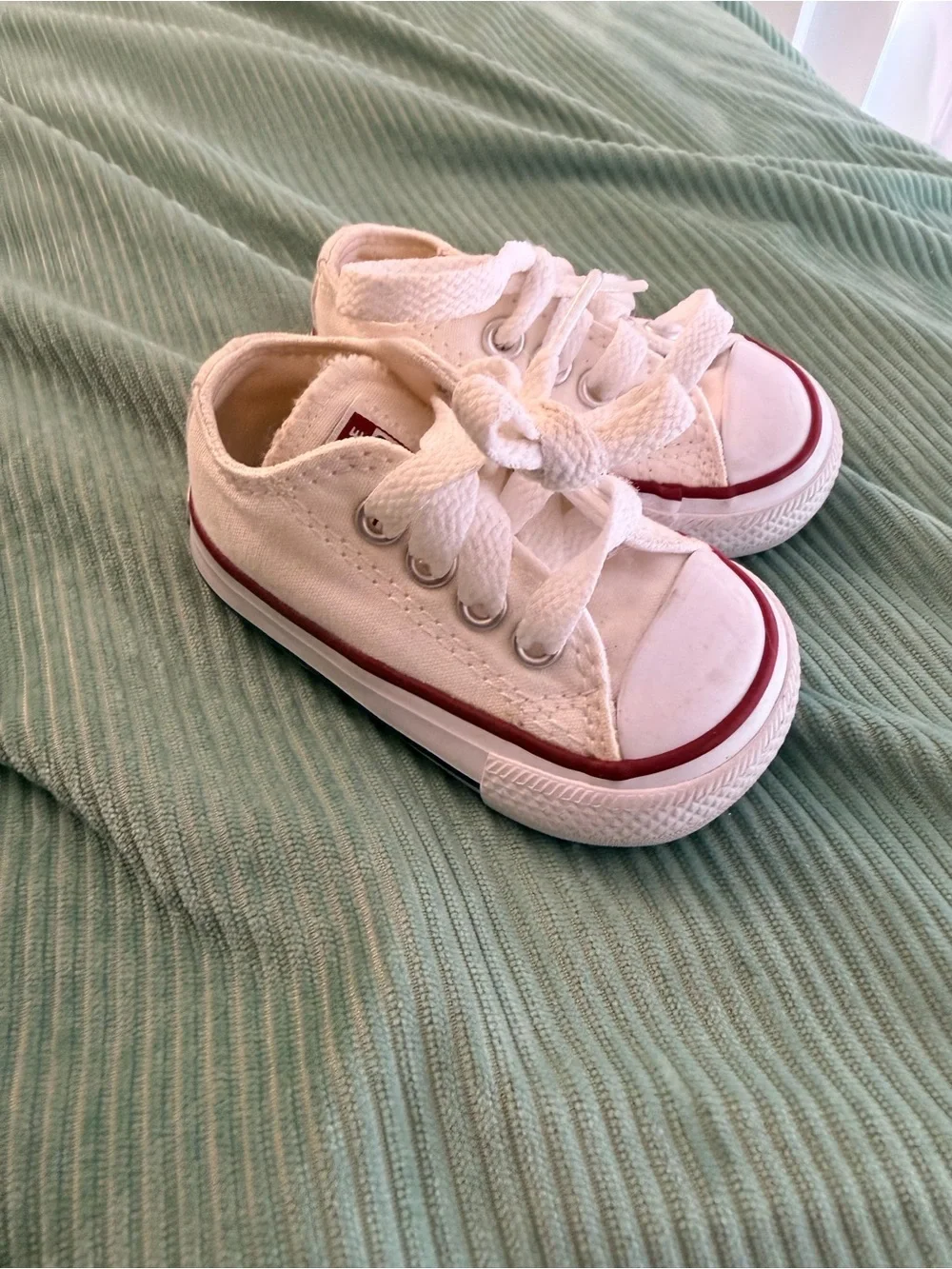 Baby White converse sneakers with Red Trim